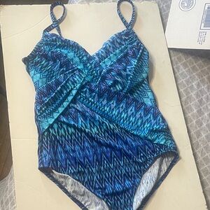 Blue Patterned One-Piece Swimsuit